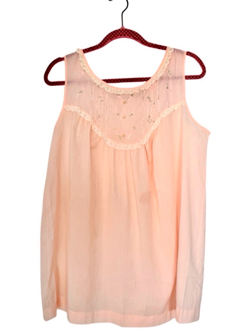 Vtg 30/40s Katz Pink Embroidered Lace Yoke Slip Top Boudoir Lingerie Nightgown M